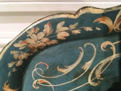 Pamono Venetian Blue Lacquered Wooden Tray with Rural Scenes and Flowers, 1750><noscript><img width=