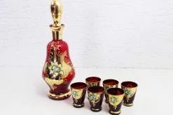 Pamono Venetian Glass Liquor Service in Gold-Plating, 1950s, Set of 7> Glassware