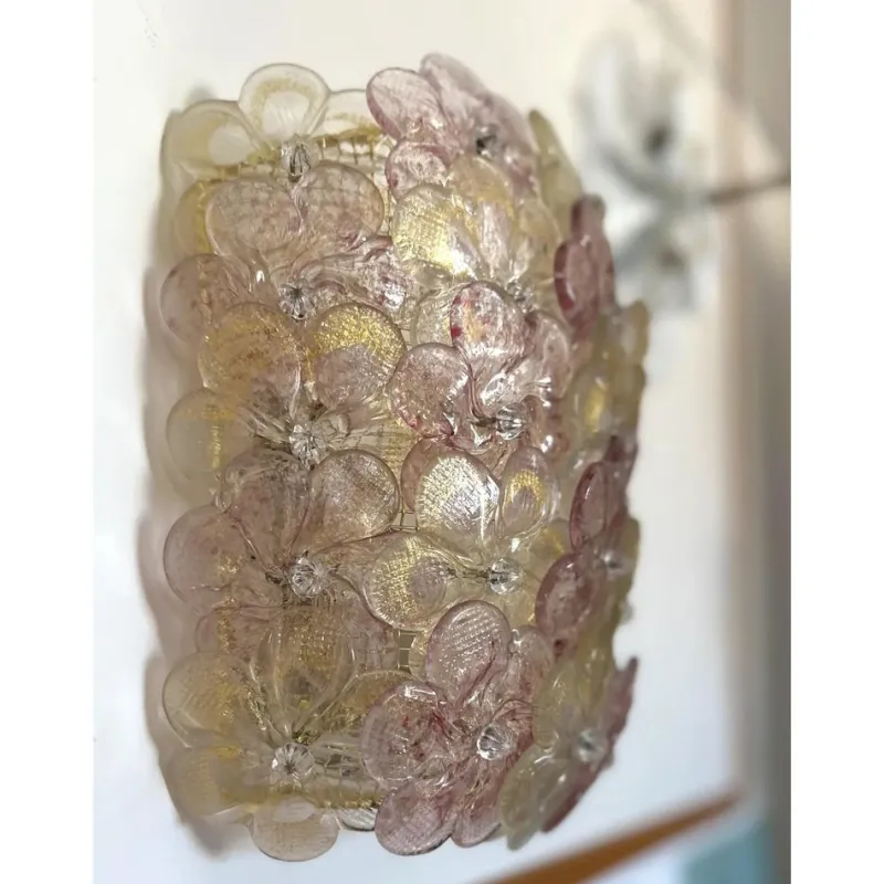 Pamono Venetian Gold and Violet Flowers Wall Sconces in Murano Glass by Simoeng, Set of 2> Wall Lights & Sconces|Wall Lights & Sconces