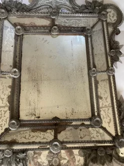 Pamono Venetian Mirror in Engraved Glass with Applied Flowers, 1890s><noscript><img width=