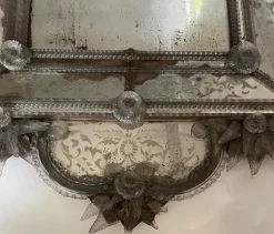 Pamono Venetian Mirror in Engraved Glass with Applied Flowers, 1890s><noscript><img width=
