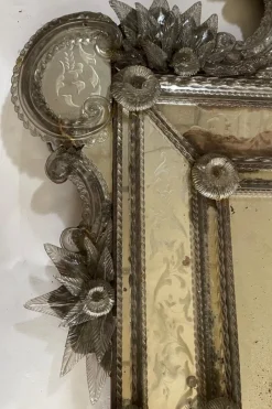 Pamono Venetian Mirror in Engraved Glass with Applied Flowers, 1890s><noscript><img width=