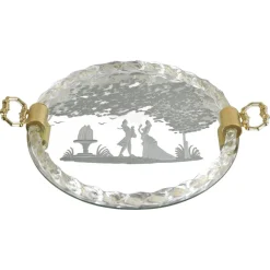 Pamono Venetian Murano Glass Tray with Engravings with 24k Gold Flakes, 1960s