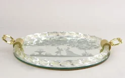 Pamono Venetian Murano Glass Tray with Engravings with 24k Gold Flakes, 1960s