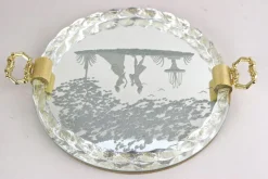 Pamono Venetian Murano Glass Tray with Engravings with 24k Gold Flakes, 1960s