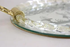 Pamono Venetian Murano Glass Tray with Engravings with 24k Gold Flakes, 1960s