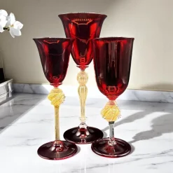 Discount Pamono Venetian Ruby ​​and Gilt Murano Glass Goblets, Set of 3