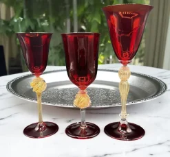 Discount Pamono Venetian Ruby ​​and Gilt Murano Glass Goblets, Set of 3