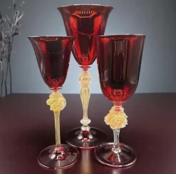 Discount Pamono Venetian Ruby ​​and Gilt Murano Glass Goblets, Set of 3