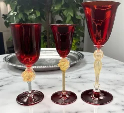 Discount Pamono Venetian Ruby ​​and Gilt Murano Glass Goblets, Set of 3