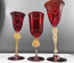 Discount Pamono Venetian Ruby ​​and Gilt Murano Glass Goblets, Set of 3
