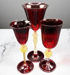 Discount Pamono Venetian Ruby ​​and Gilt Murano Glass Goblets, Set of 3