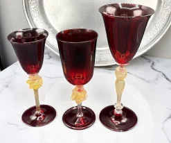 Discount Pamono Venetian Ruby ​​and Gilt Murano Glass Goblets, Set of 3