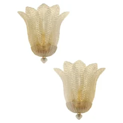 Discount Pamono Venetian Transparent Graniglia Leaf Murano Glass Wall Sconces by Simoeng, Set of 2