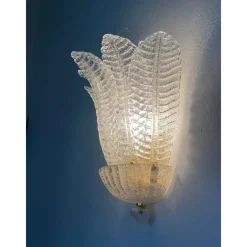 Discount Pamono Venetian Transparent Graniglia Leaf Murano Glass Wall Sconces by Simoeng, Set of 2