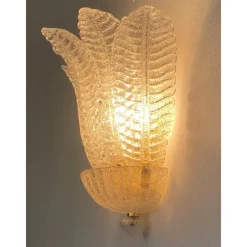Discount Pamono Venetian Transparent Graniglia Leaf Murano Glass Wall Sconces by Simoeng, Set of 2