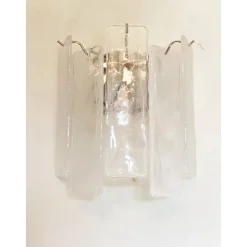 Best Pamono Venied-White Alabaster Strips Listelli Murano Glass Wall Sconce