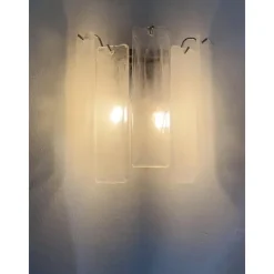 Best Pamono Venied-White Alabaster Strips Listelli Murano Glass Wall Sconce