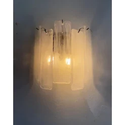 Best Pamono Venied-White Alabaster Strips Listelli Murano Glass Wall Sconce