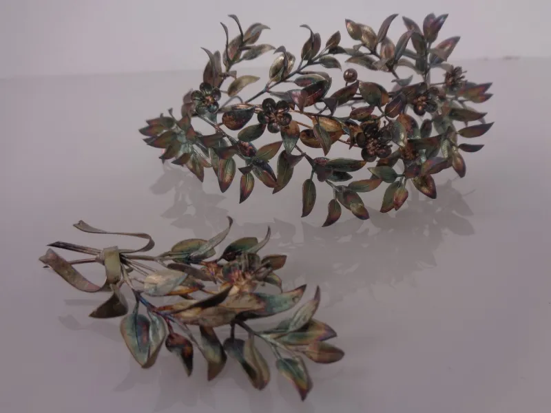 New Pamono Victorian 800 Silver Wedding Tiara and Brooch, Germany, 1890s, Set of 2