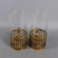 Pamono Victorian Brass and Glass Candlesticks, Early 1900s, Set of 2><noscript><img width=