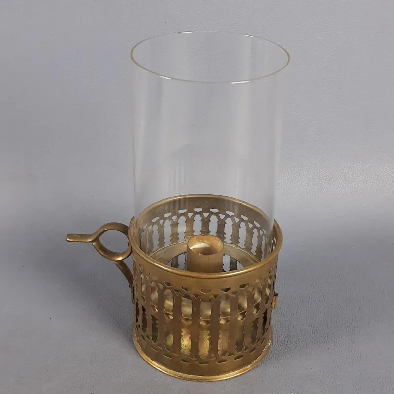 Pamono Victorian Brass and Glass Candlesticks, Early 1900s, Set of 2> Candleholders