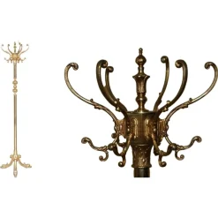 Hot Pamono Victorian Brass Coat Hat & Scarf Stand with Dolphin Cast Legs, 1880s