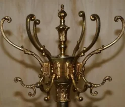 Hot Pamono Victorian Brass Coat Hat & Scarf Stand with Dolphin Cast Legs, 1880s