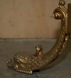 Hot Pamono Victorian Brass Coat Hat & Scarf Stand with Dolphin Cast Legs, 1880s