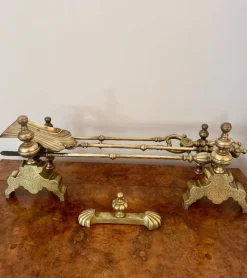 Online Pamono Victorian Brass Fireplace Set, 1890, Set of 6