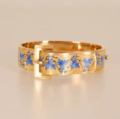 Pamono Victorian Buckle 14ct Yellow Gold and Blue Enamelled Bracelet by Van Cleef & Arpels> Bracelets