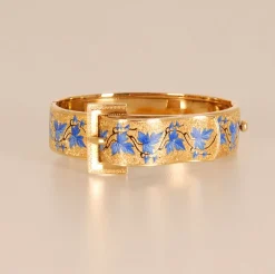 Pamono Victorian Buckle 14ct Yellow Gold and Blue Enamelled Bracelet by Van Cleef & Arpels><noscript><img width=