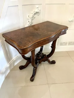 Hot Pamono Victorian Burr Walnut Card Table, 1860s
