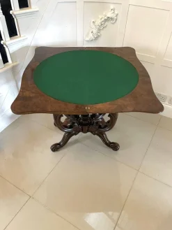 Hot Pamono Victorian Burr Walnut Card Table, 1860s