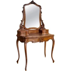 Pamono Victorian Carved Mahogany Dresser Table with Attached Mirror, 1850> Dressing Tables