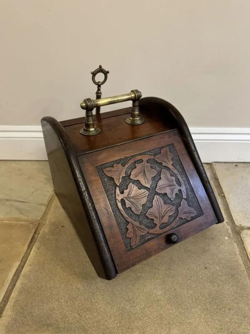 Pamono Victorian Carved Oak Coal Box, 1880s> Fireplaces And Mantels