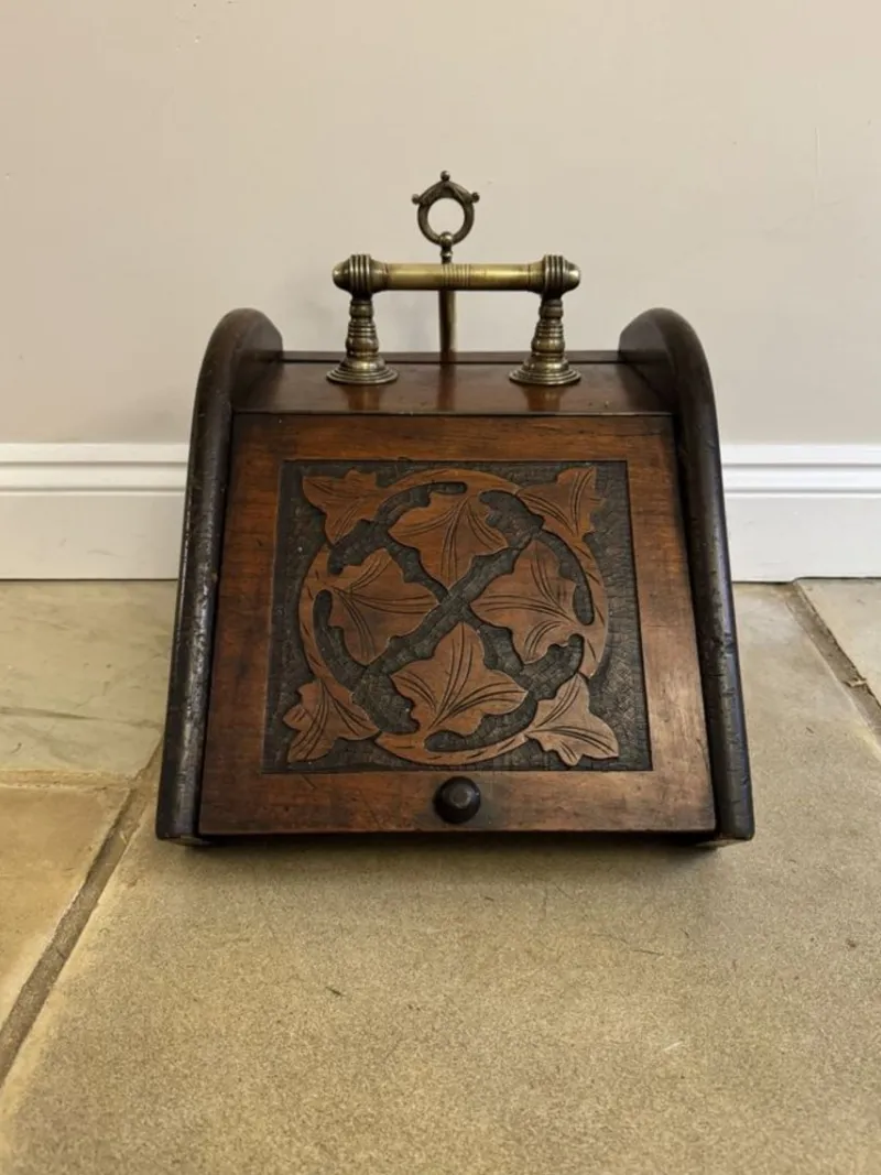Pamono Victorian Carved Oak Coal Box, 1880s> Fireplaces And Mantels