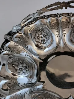 Pamono Victorian Chiseled and Engraved Sterling Silver Basket with Handle, 1870s><noscript><img width=