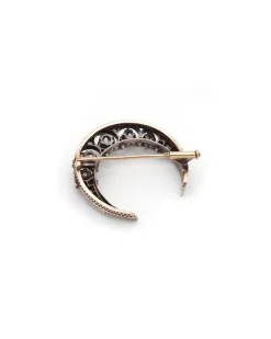 Pamono Victorian Crescent Moon Diamond Brooch