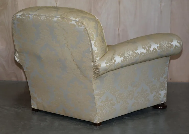 Pamono Victorian Damask Upholstery Sofa & Armchair Club Suite with Turned Bun Feet, Set of 3> Living Room Sets