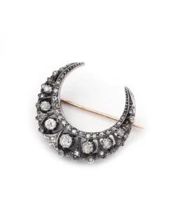 Pamono Victorian Diamond Crescent Moon Brooch> Brooches
