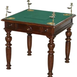 Pamono Victorian Game Table with Drop Middle, Secret Drawers and Buttons, 1840s