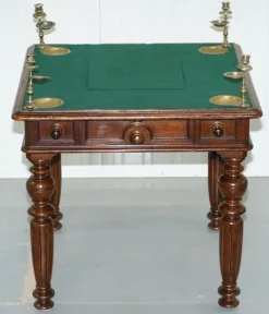 Pamono Victorian Game Table with Drop Middle, Secret Drawers and Buttons, 1840s