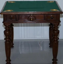 Pamono Victorian Game Table with Drop Middle, Secret Drawers and Buttons, 1840s