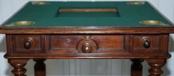 Pamono Victorian Game Table with Drop Middle, Secret Drawers and Buttons, 1840s
