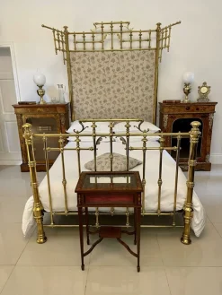 Outlet Pamono Victorian Gilded Solid Brass Half Tester Double Bed
