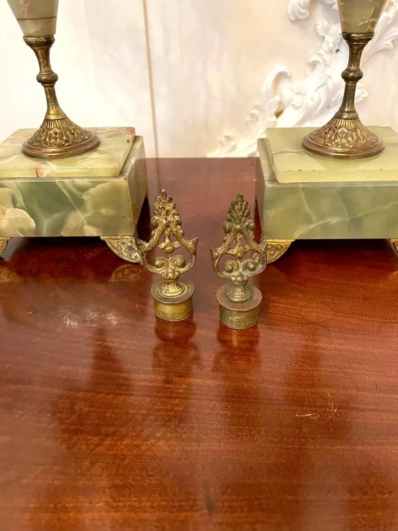 Discount Pamono Victorian Green Onyx Ornate Clock Garniture, Set of 3