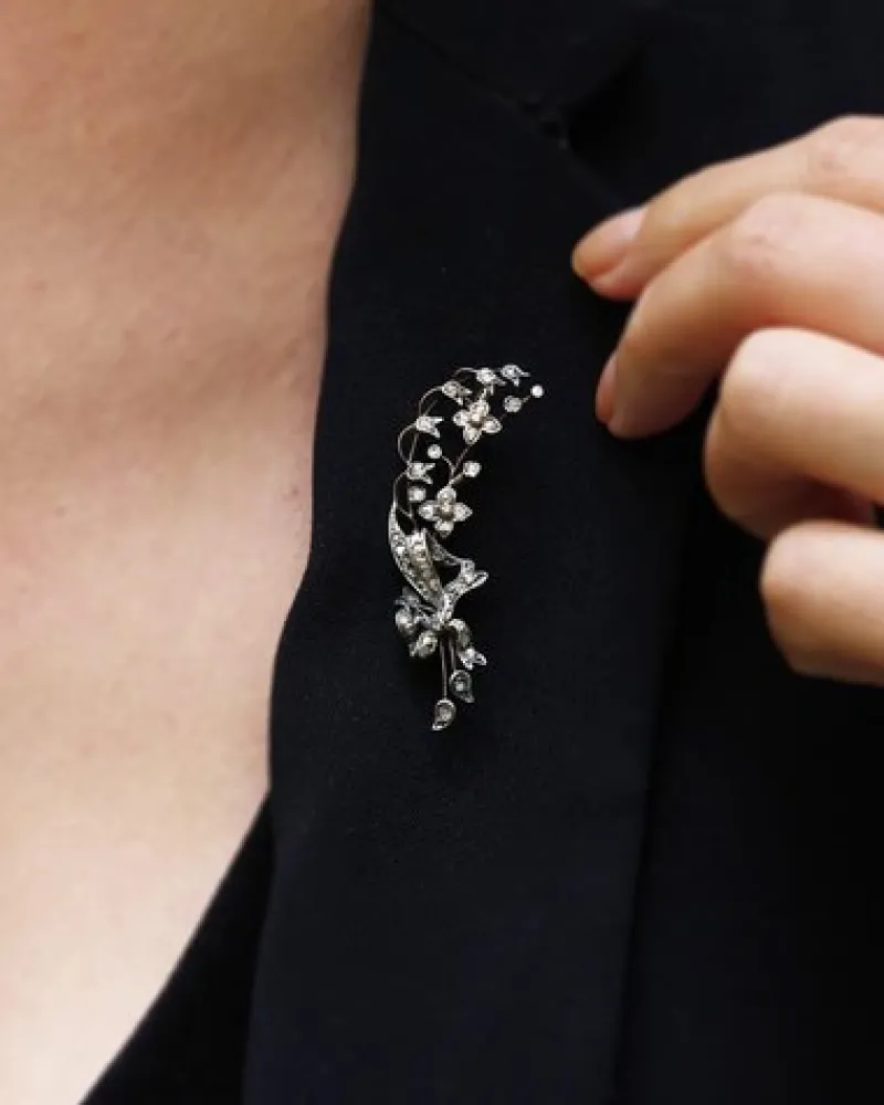 Pamono Victorian Lily Valley Diamond Brooch> Brooches