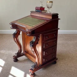 Pamono Victorian Mahogany Davenport Desk with Leather Writing Surface and Carved Floral Rosettes, England, 1850s><noscript><img width=