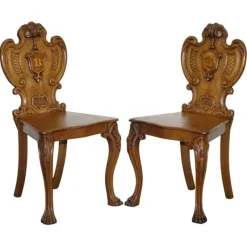 Online Pamono Victorian Oak Carved Hallway Chairs with Lion Paw Feet, Set of 2
